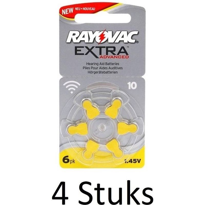 Foto van 24 stuks (4 blisters a 6st) - rayovac extra advanced 10mf hg 0% gehoorapparaat batterijen 1.45v