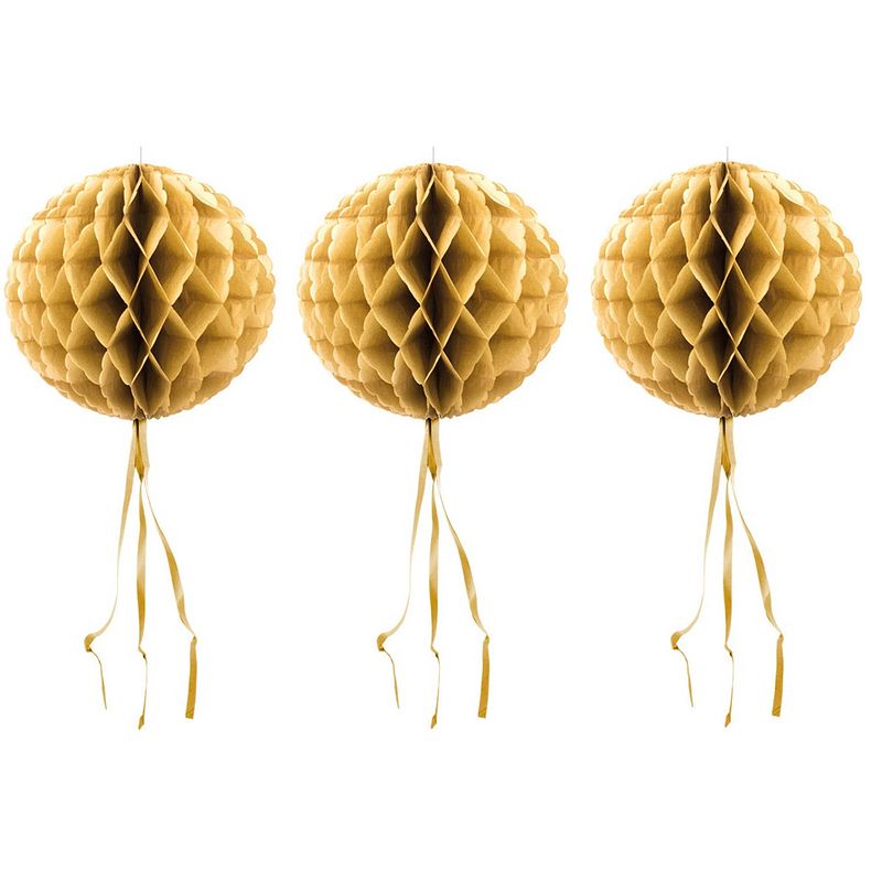 Foto van 3x stuks gouden decoraties bollen van 30 cm - hangdecoratie