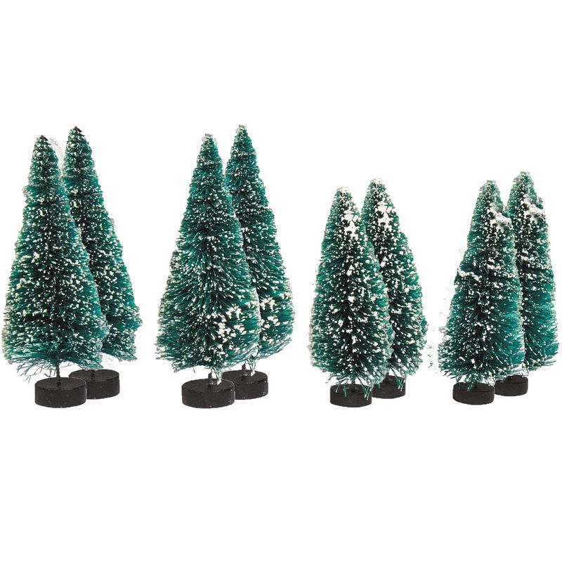 Foto van Rayher hobby kerstdorp miniatuur boompjes - 8x stuks - 9 en 12 cm - kerstdorpen