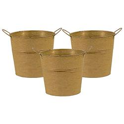 Foto van Mega collections emmer/plantenpot - 3x - zink - oud goud - d16 x h14 cm - emmers