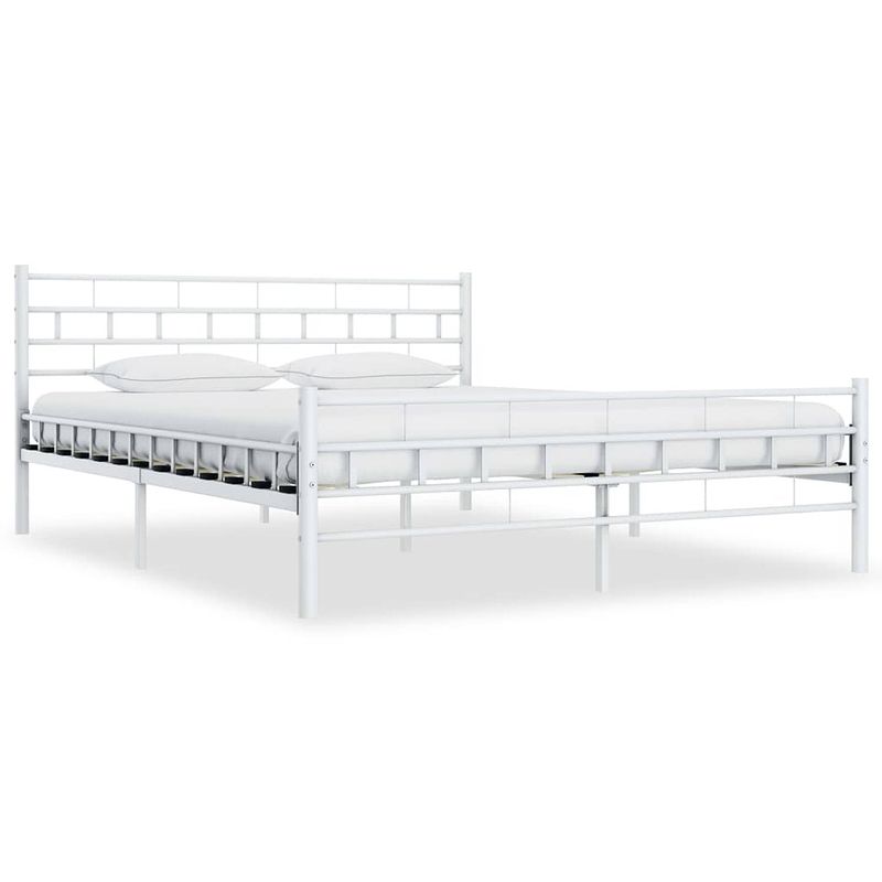 Foto van The living store metalen bedframe - wit - 210 x 187 x 76 cm - massieve constructie - stevige lattenbodem - vereist