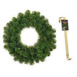 Foto van Groene kerstkransen/deurkransen 45 cm met gouden hanger - kerstkransen