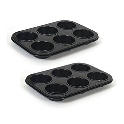 Foto van Set van 2x stuks muffin bakvorm/bakblik rechthoek 27 x 19 x 3 cm zwart voor 12 stuks - muffinvormen / cupcakevormen