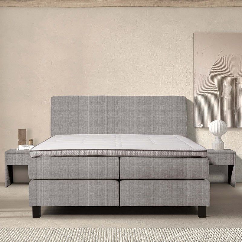 Foto van 2-persoons boxspring cloud comfort - deluxe - taupe & grijs & creme & antraciet & beige 140x210 cm - pocketvering - inclusief topper -