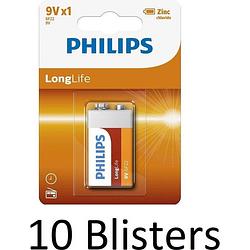 Foto van 10 stuks (10 blisters a 1 st) philips longlife 9v batterijen