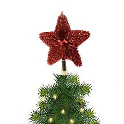 Foto van Kerstboom piek/topper ster rood met glitters 23 cm - kerstboompieken