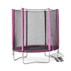 Foto van Plum trampoline met veiligheidsnet - roze - junior - 183 cm - inclusief verankeringsset