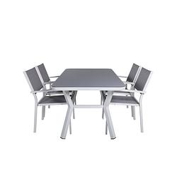 Foto van Virya tuinmeubelset tafel 90x160cm en 4 stoel copacabana zwart, grijs, wit.