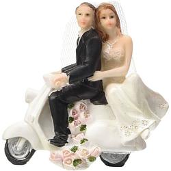Foto van Folat taartdecoratie trouwfiguur op scooter 9 cm wit/zwart
