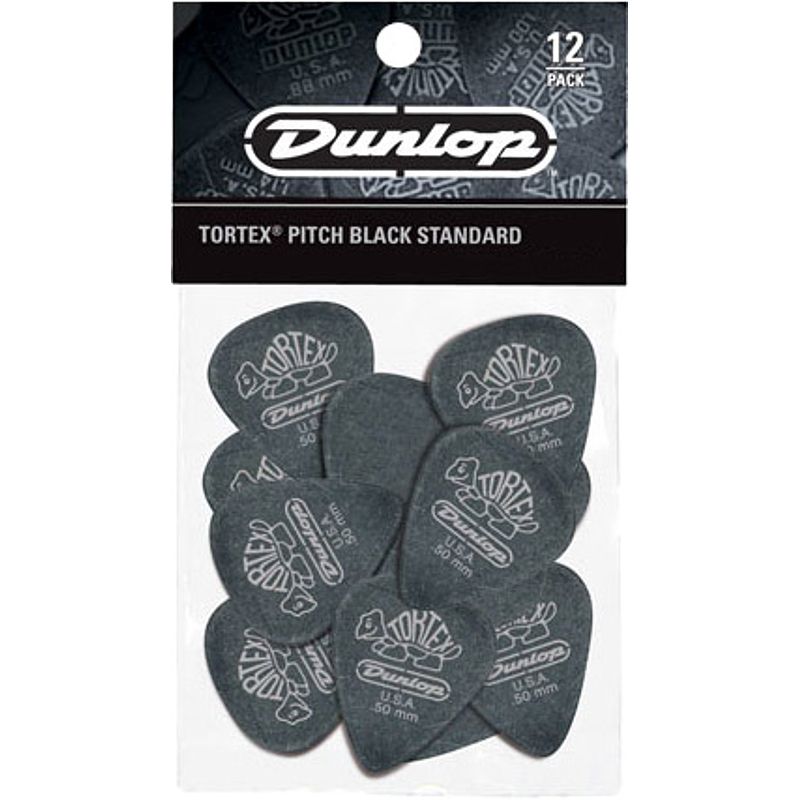 Foto van Dunlop tortex pitch black standard 0.50mm 12-pack plectrums