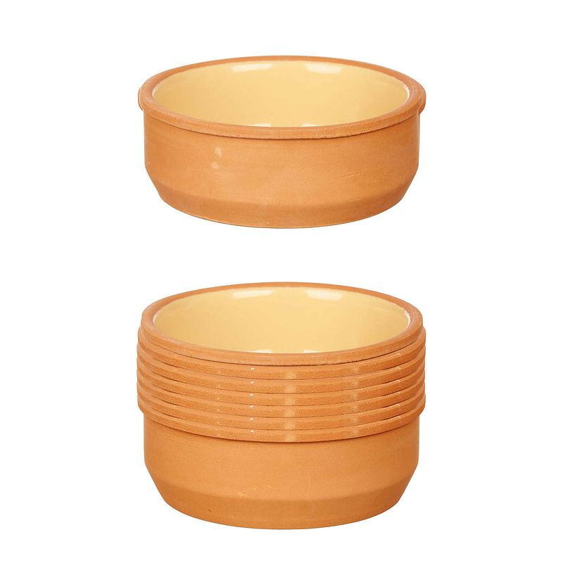Foto van Set 12x tapas/creme brulee serveer schaaltjes terracotta/geel 12x4 cm - snack en tapasschalen