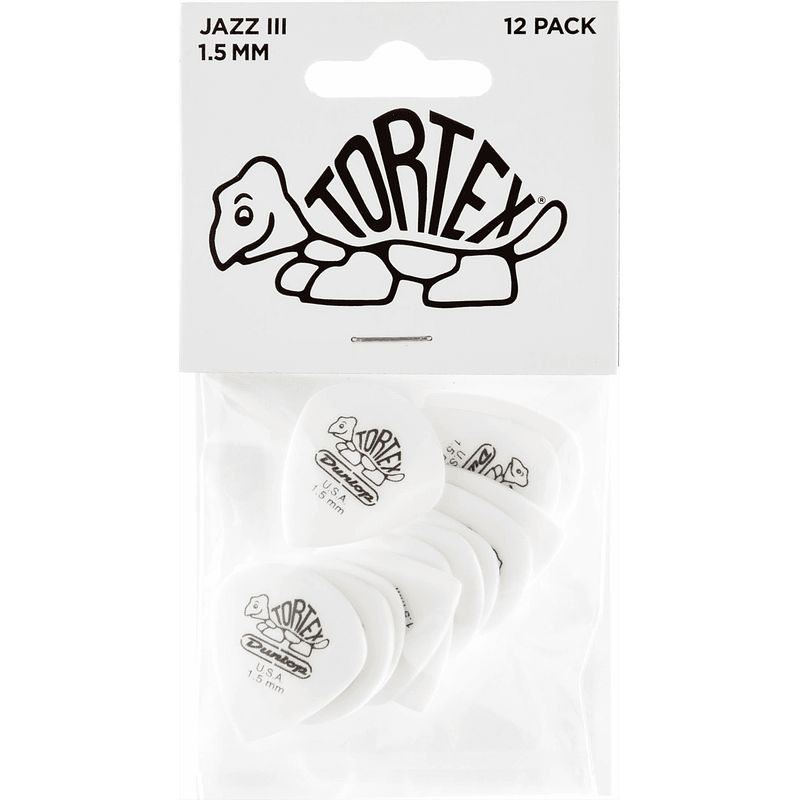 Foto van Dunlop tortex jazz iii 1.50mm 12-pack plectrumset wit