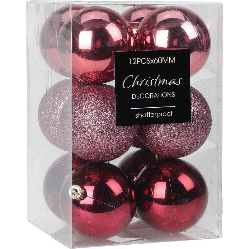 Foto van Christmas decoration kerstballen - 12x - 6 cm - kunststof - roze - kerstbal