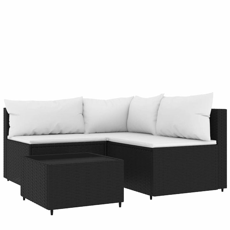 Foto van Vidaxl 4-delige loungeset met kussens poly rattan zwart