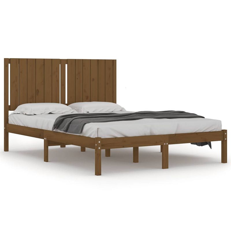 Foto van The living store bedframe grenenhout - 205.5 x 145.5 x 31 cm - honingbruin