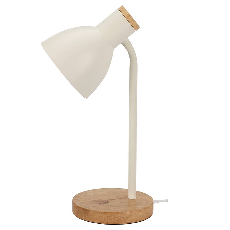 Foto van Home & styling tafellamp/bureaulampje design light - hout/metaal - wit - h36 cm - leeslamp - bureaulampen
