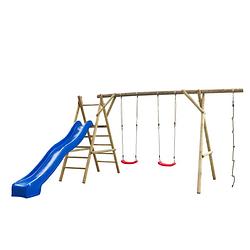 Foto van Swingking speeltoestel noortje met 2 schommels + glijbaan + klimtouw - blauw