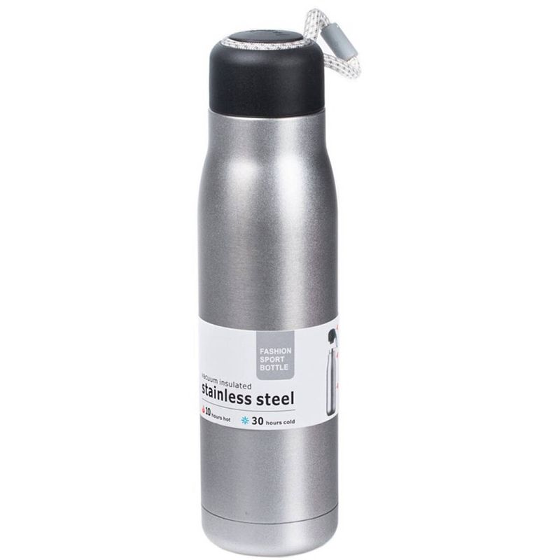 Foto van Rvs thermosfles / isoleerfles voor onderweg 550 ml zilver - thermosflessen