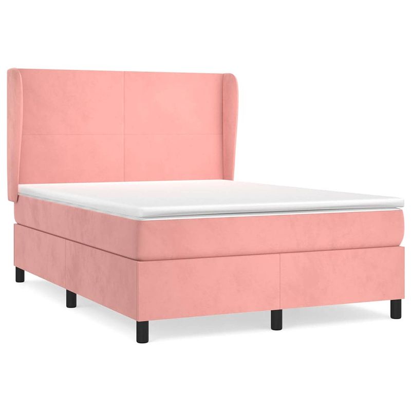 Foto van The living store boxspringbed - fluweel - roze - 193x147x118/128 cm - pocketvering matras - middelharde ondersteuning -