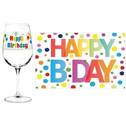 Foto van Happy birthday cadeau verjaardag glas en a5-size wenskaart - feest glas wijn