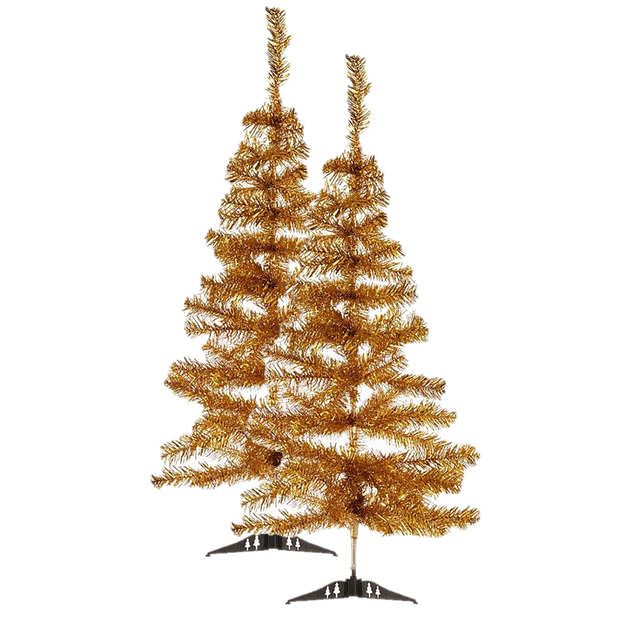 Foto van 2x stuks kleine gouden kerstbomen van 90 cm - kunstkerstboom