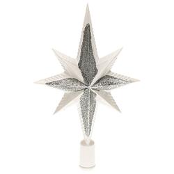 Foto van Decoris piek - ster vorm - kunststof - wit/zilver - 2,5 cm - kerstboompieken