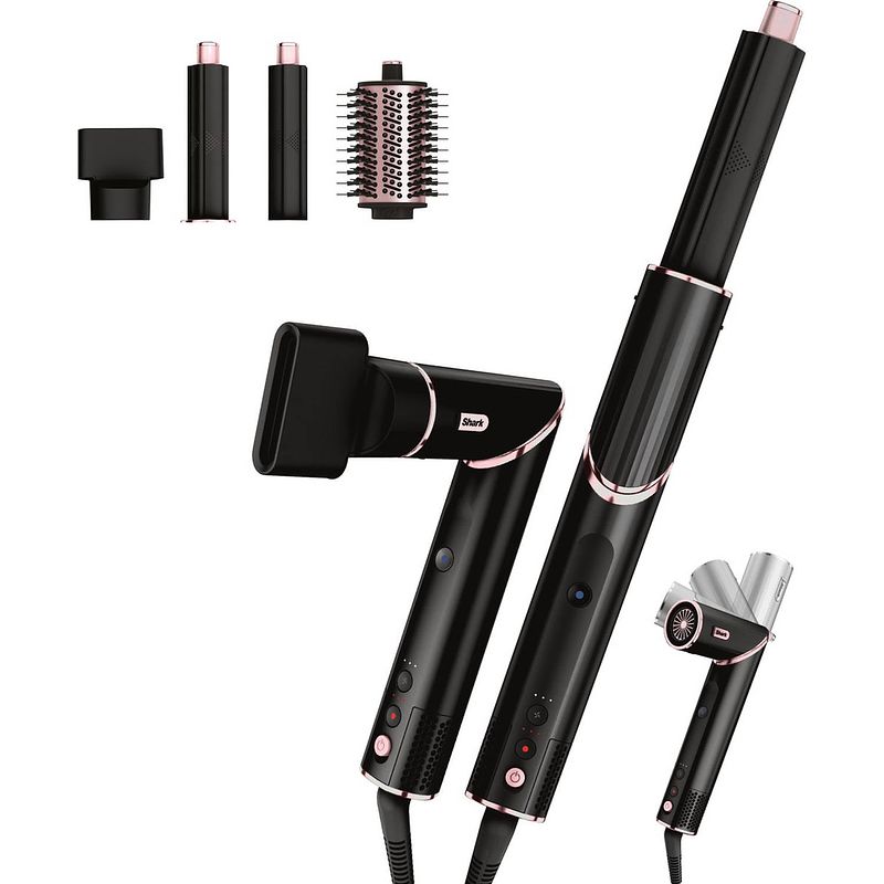 Foto van Shark flexstyle 3-in-1 föhn en multistyler hd424e - airstyler, concentrator, volumeborstel - met reisetui - zwart/rose