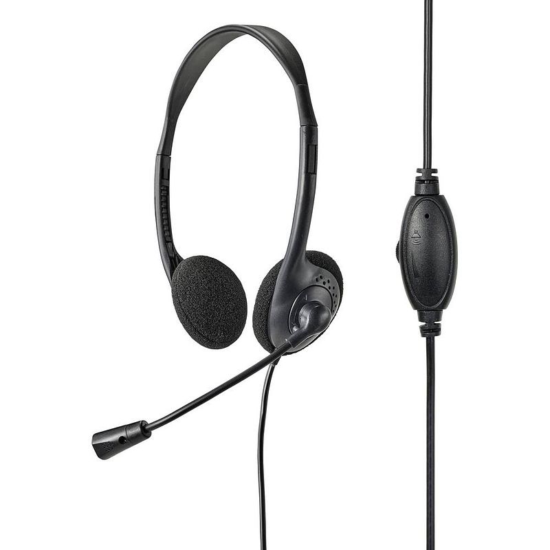 Foto van Renkforce rf-hs-150 on ear headset kabel computer zwart volumeregeling