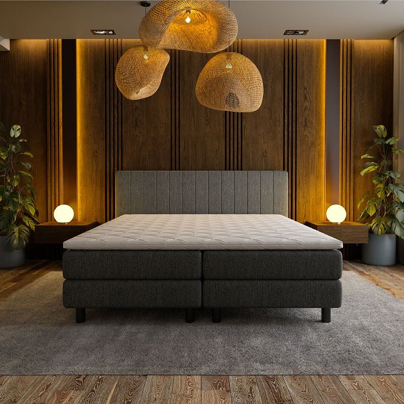 Foto van 2-persoons boxspring hotel - beam - antraciet 140x200 cm - pocketvering - inclusief topper - dekbed-discounter.nl