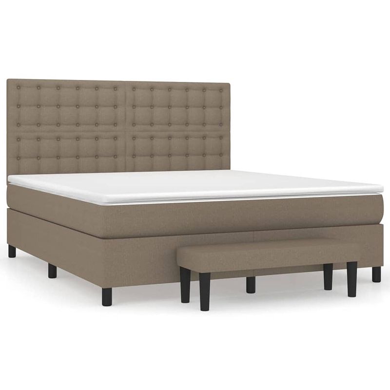 Foto van The living store boxspring bed - taupe - 203 x 180 x 118/128 cm - duurzaam materiaal - verstelbaar hoofdbord -