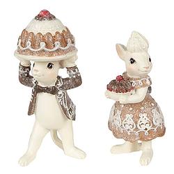 Foto van Clayre & eef beeld muis set van 2 11/ 10 cm bruin beige polyresin decoratie figuur bruin decoratie figuur