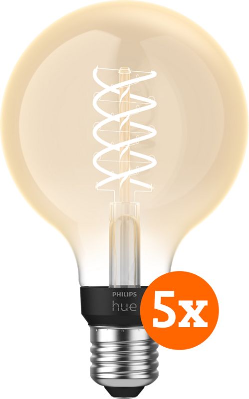 Foto van Philips hue filamentlamp white globe e27 5-pack