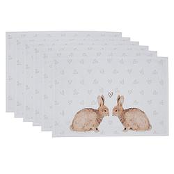 Foto van Clayre & eef placemats set van 6 48x33 cm wit bruin katoen konijn wit