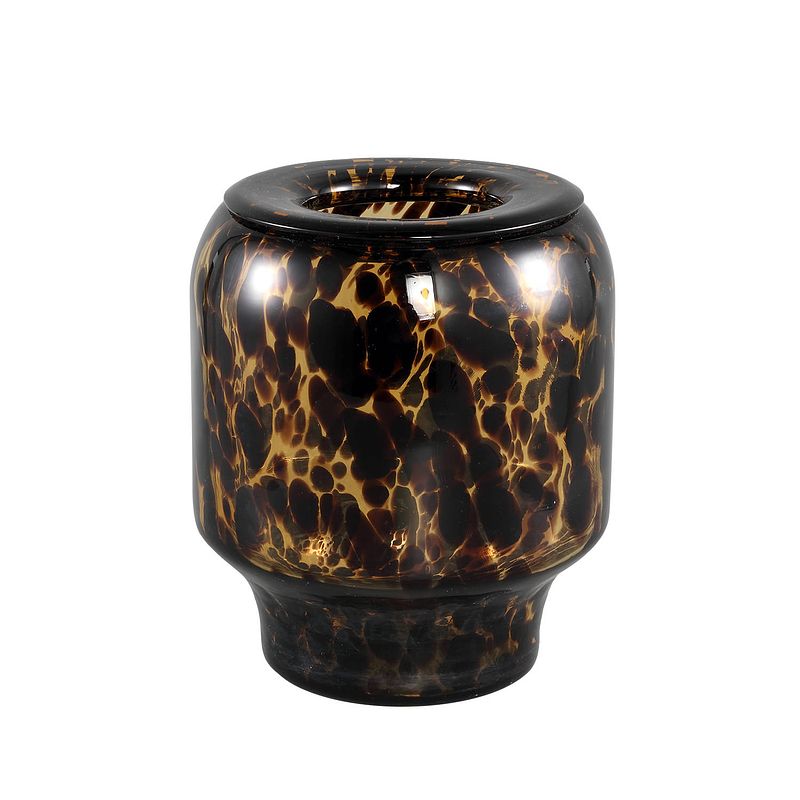 Foto van Ptmd vika brown glass vase dotted pattern round s