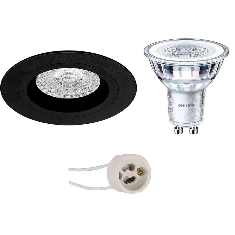 Foto van Led spot set - pragmi rodos pro - gu10 fitting - inbouw rond - mat zwart - ø93mm - philips - corepro 827 36d - 3.5w -