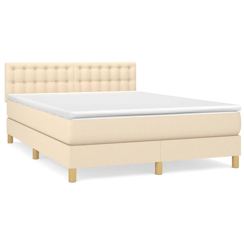 Foto van The living store boxspringbed - crème - 193x144x78/88 cm - pocketvering matras - middelharde ondersteuning -