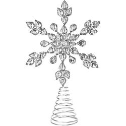 Foto van Christmas decoration piek - ster vorm - zilver met steentjes - 23 cm - kerstboompieken