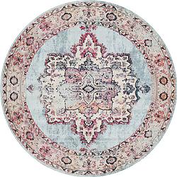 Foto van Vloerkleed rond vintage 140cm wit rood perzisch oosters tapijt