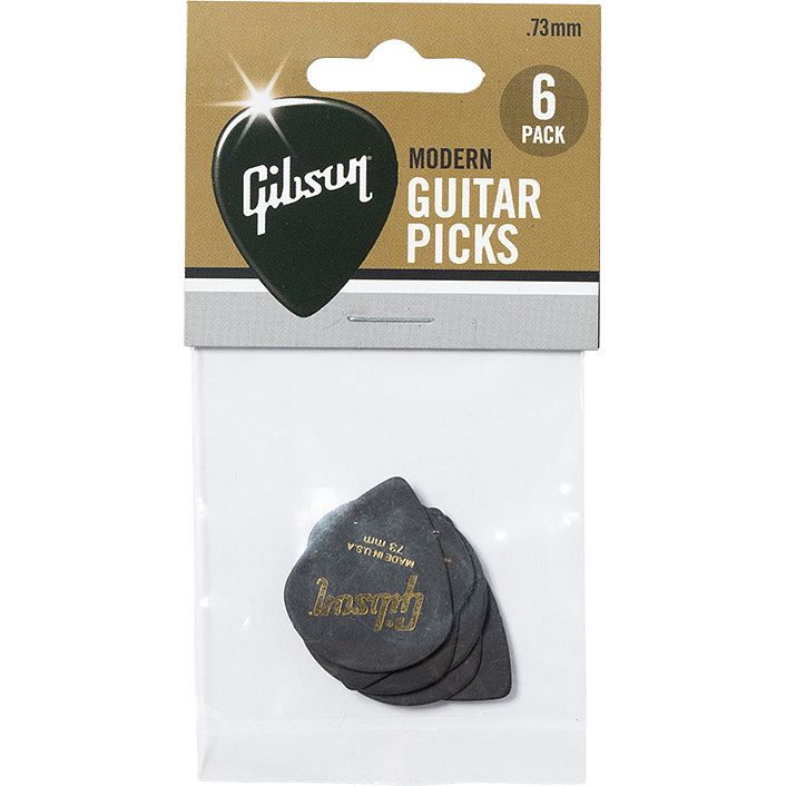 Foto van Gibson aprm6-73 modern guitar picks 6-pack black 0.73 mm plectrumset (6 stuks)