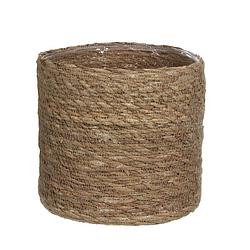 Foto van Naturel bruin rotan planten pot mand van gedraaid jute/riet h16 en d16 cm - plantenpotten