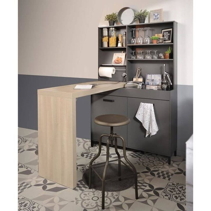 Foto van Storm compo 118 complete keuken - kleur schaduwgrijs - l188 x d50 x h188 cm - credenza 3 planken + snacktafel