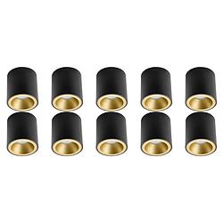 Foto van Opbouwspot 10 pack - pragmi cliron pro - gu10 fitting - opbouw rond - mat zwart/goud - aluminium - verdiept - ø90mm