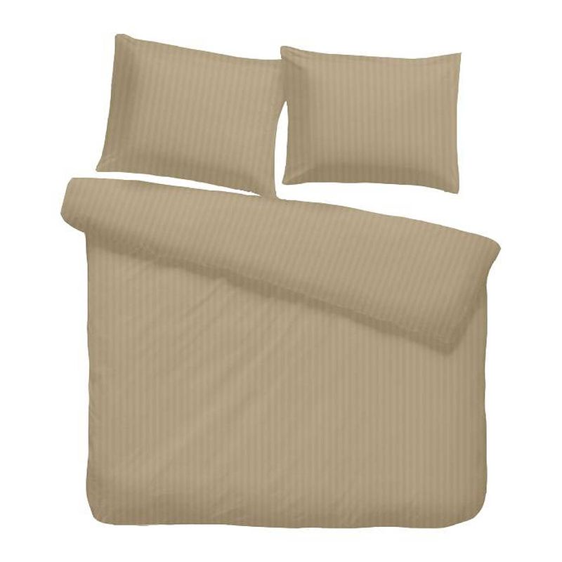 Foto van Isleep dekbedovertrek satijnstreep - medium beige - 1-persoons 140x200/220 cm