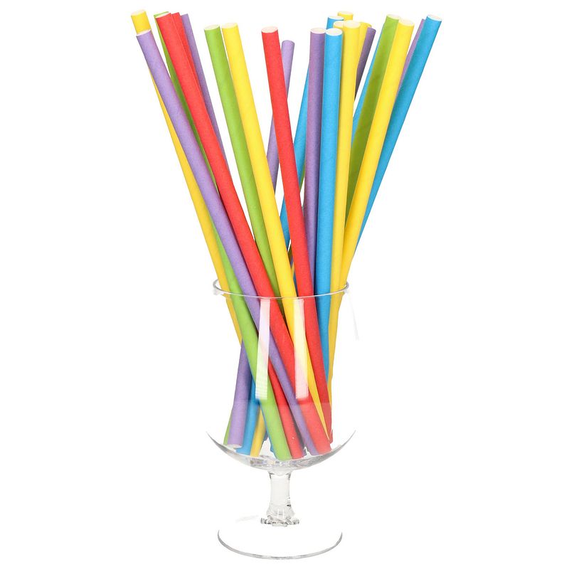 Foto van 200x duurzame papieren drinkrietjes gekleurd 25 cm - drinkrietjes