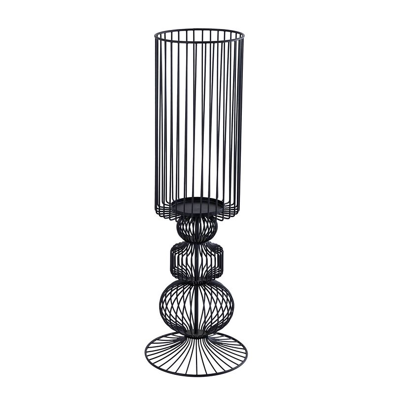 Foto van Ptmd thieme black iron round wired candle holder l