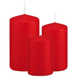 Foto van Stompkaarsen set van 3x stuks rood 8-10-12 cm - stompkaarsen
