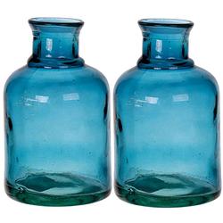 Foto van Bloemenvaas - 2x - hemelsblauw - transparant gerecycled glas - d12 x h20 cm - vazen