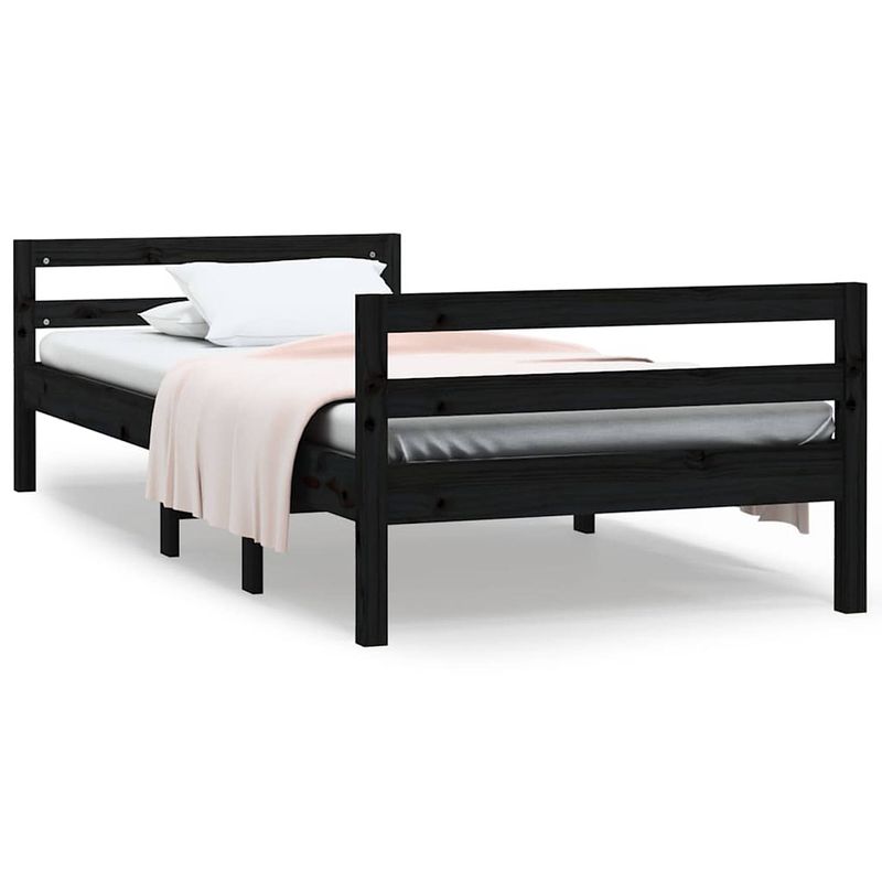 Foto van The living store bedframe - klassiek grenen - 195.5 x 95.5 x 52.5 cm - zwart