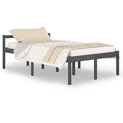 Foto van The living store bedframe - houten bedframe - slaapkamermeubels - afmeting 205.5 x 125.5 x 70.5 cm - grijs