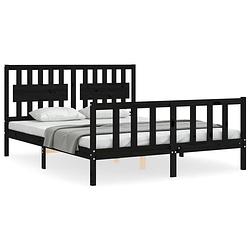 Foto van The living store bedframe grenenhout - zwart - 205.5 x 165.5 x 100 cm - multiplex lattenbodem - functioneel hoofd- en